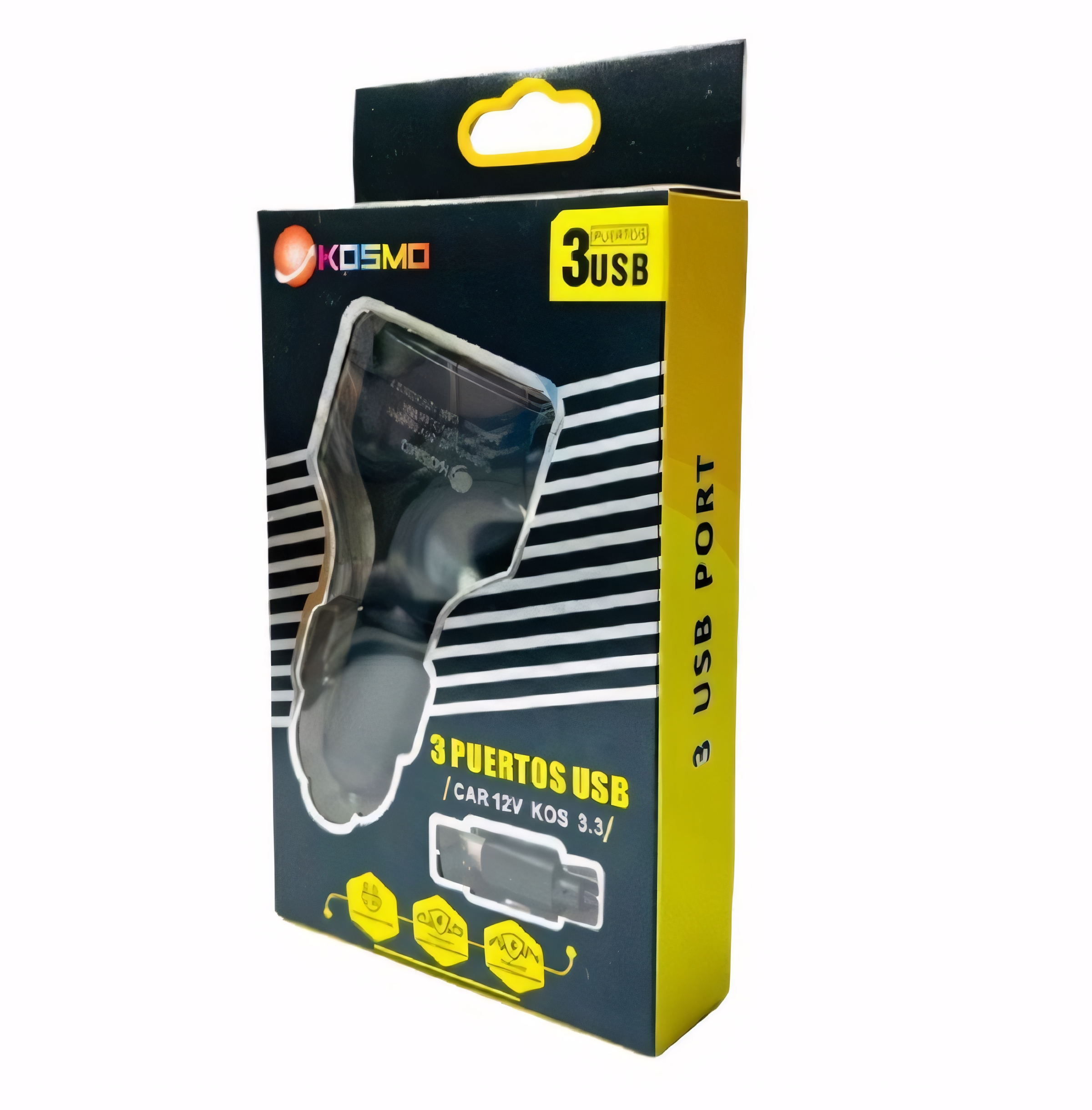 CABEZAL KOSMO 5V 3.3 A - 3 USB - 12V AUTO