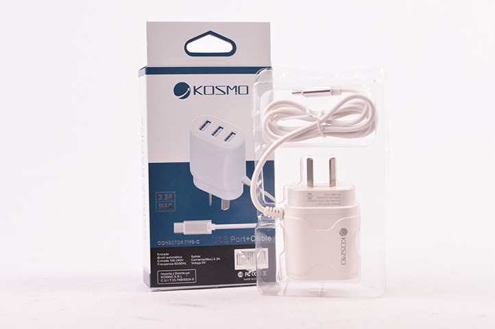 Cargador Kosmo 3.3A + 3 Usb - Tipo C