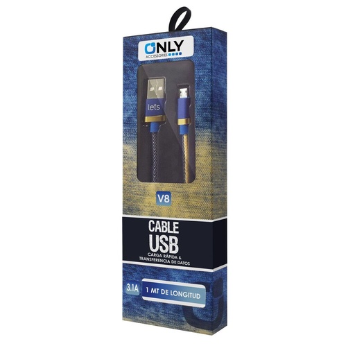 Cable de Datos V8 MicroUSB - Lets - 3.1A  - Tela Jean
