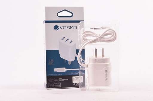 Cargador Kosmo 3.3A + 3 Usb - Tipo C